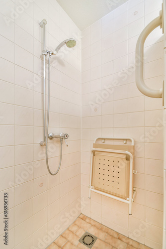 Accessible Shower Stall with Safety Features and Foldable Seat