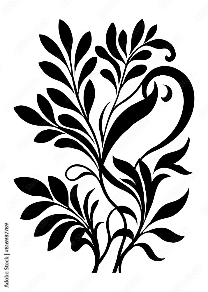 Botanical black and white pattern. Abstract plant shapes. Minimalist illustration for printing on wall decorations, for use in graphics, for tattoos. Generated by Ai Botanical black and white pattern. Abstract plant shapes. Minimalist illustration for printing on wall decorations, for use in graphics, for tattoos. Generated by Ai