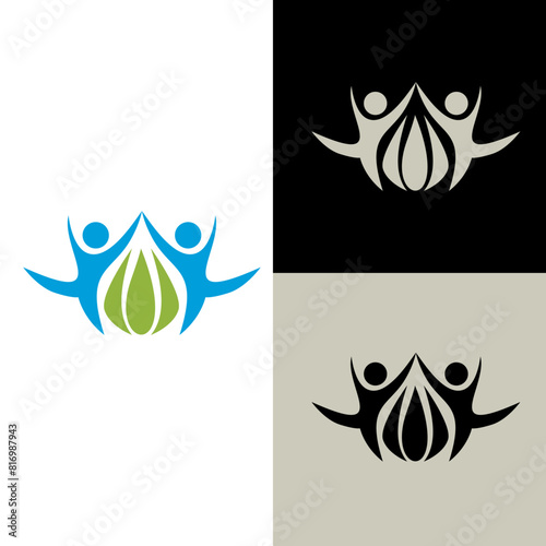 LOTUS FLOWER WITH PEOPLE TOGETHER LOGO TAMPLATE
