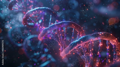genetic science with a dynamic visualization of DNA strands, showcasing the complexity and beauty of life at a molecular level 