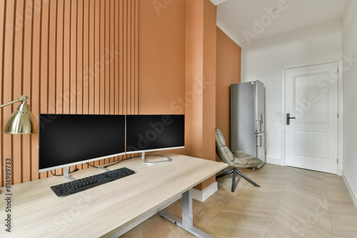 Modern home office with sleek furniture and warm tones
