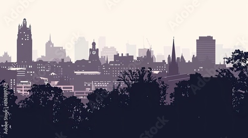 Vector Illustration of the Panoramic Silhouette Skyline of Sheffield United Kingdom