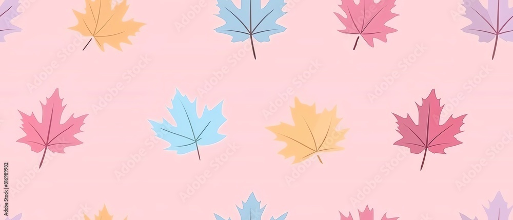 Colorful maple leaves seamless pattern. Pink, blue, yellow and red autumn foliage. Vector illustration.