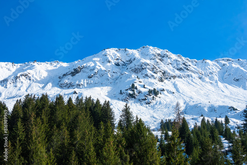 Snowy Sasso Ombria mountain - Lukmanier mountain region in Switzerland