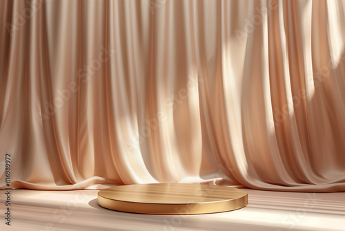 Golden podium with a curtain background for product presentation