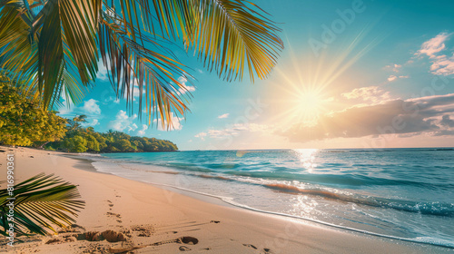  Collection of Summer Photos of a sun-kissed sandy beach, Capture the idyllic beauty and relaxation of a tropical summer paradise