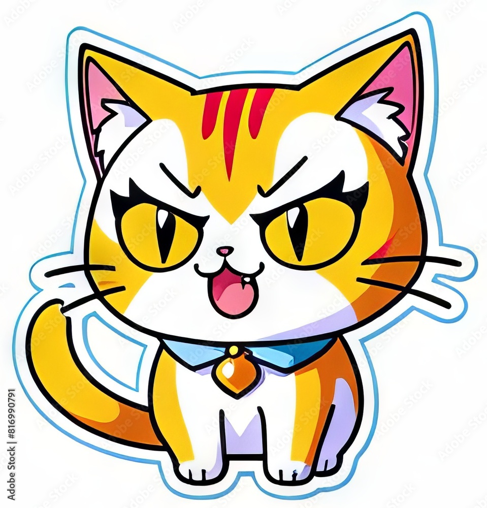 Isolated sticker of cute drawn kitten. Cartoon image for your design.
Isolated sticker of cute drawn kitten. Cartoon image for your design.