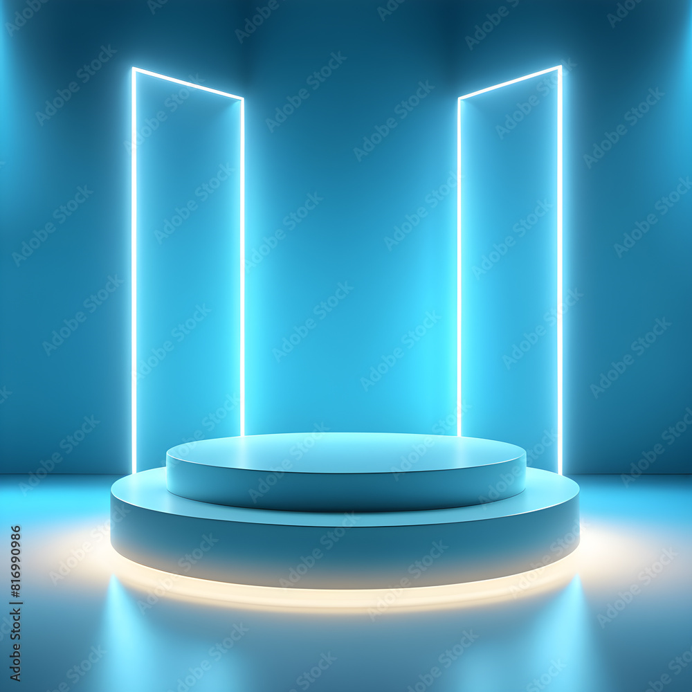 Fototapeta premium a stage with a blue light on it and a blue background.
