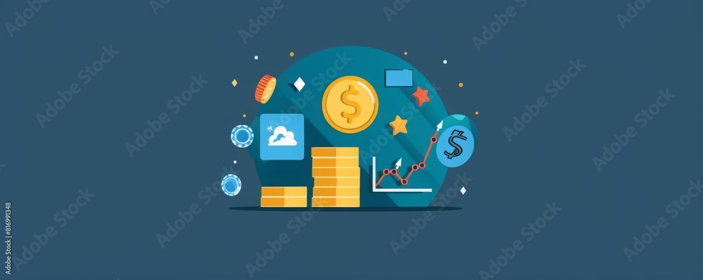 Increase flat design front view financial success theme animation Splitcomplementary color scheme