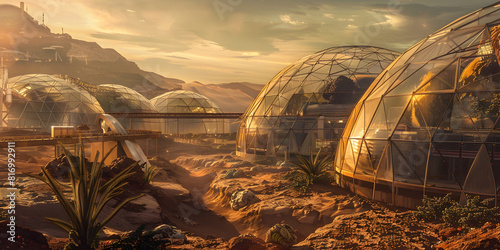 Domes in the Desert Landscape, Martian Architecture photo