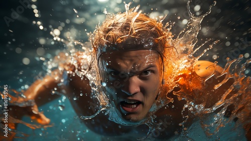 A detailed look at the ripples and splashes created by fierce swimming action