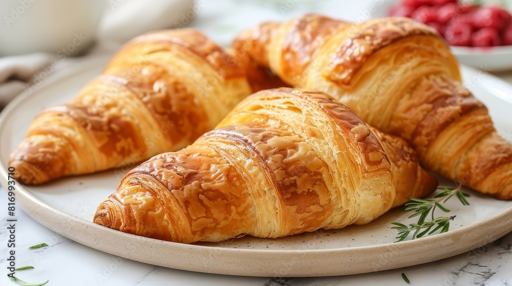 Indulge in a delightful morning feast with croissants, fresh berries, and a steaming cup of coffee Indulge in a delightful morning feast with croissants, fresh berries, and a steaming cup of coffee