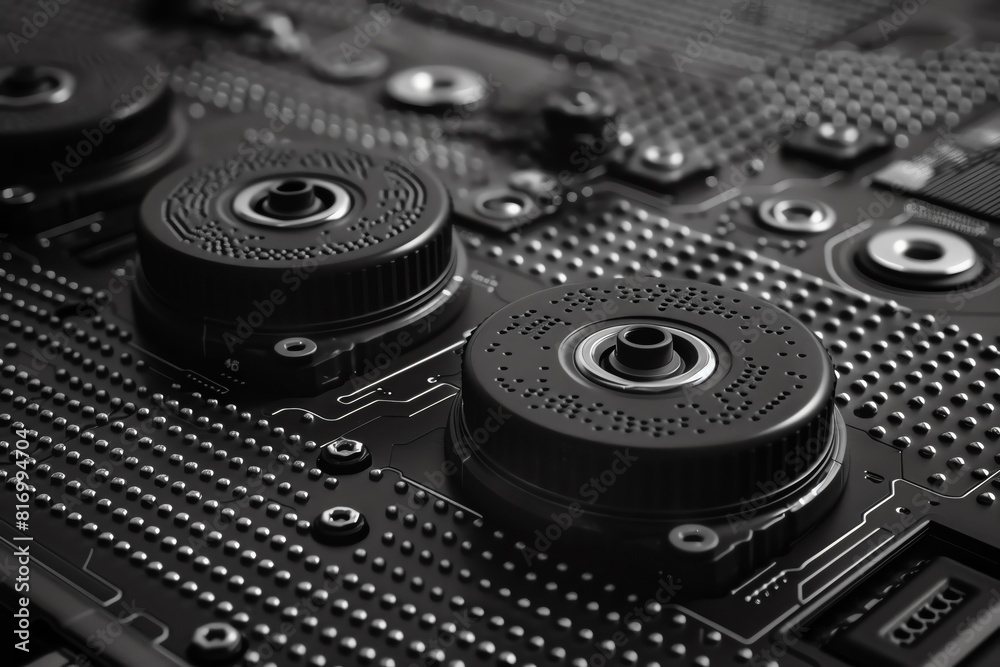 Create a black and white circuit board with a black background. The image should be dark and moody. Create a black and white circuit board with a black background. The image should be dark and moody.
