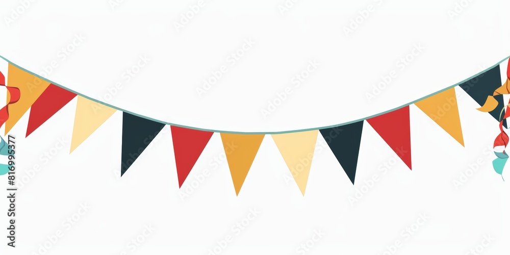 Carnival bunting banner isolated on a white background, a simple illustration in the style of a flat design, colorful, in the png style
