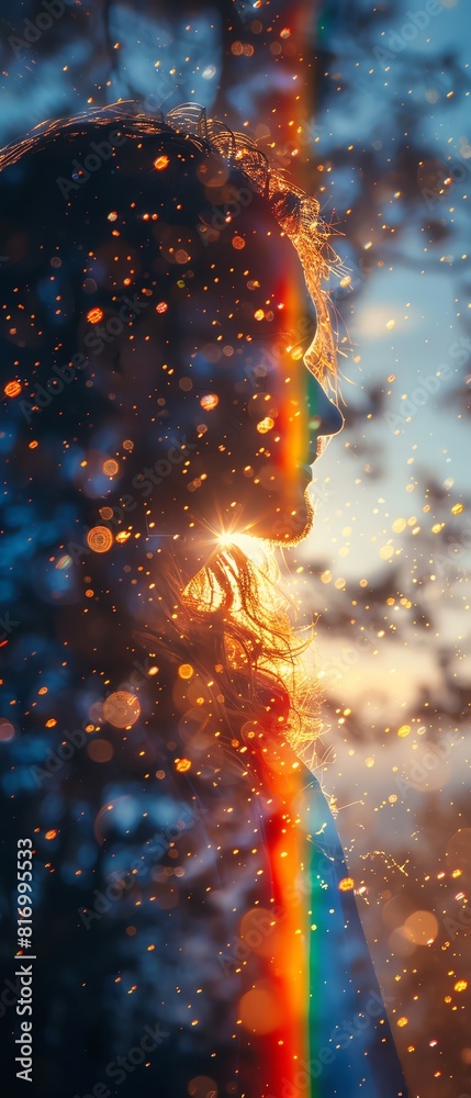 Enhance the beauty of this ethereal portrait with a kaleidoscope of colors and a touch of surrealism Enhance the beauty of this ethereal portrait with a kaleidoscope of colors and a touch of surrealism