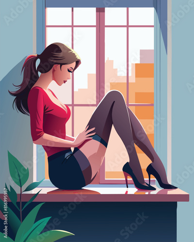 Girl sitting on a windowsill-