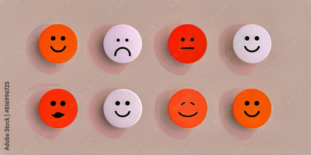 The set of white, red and teal smiley face icons with different emotions like happy, sad or neutral on a white background as a vector illustration logo icon The set of white, red and teal smiley face icons with different emotions like happy, sad or neutral on a white background as a vector illustration logo icon