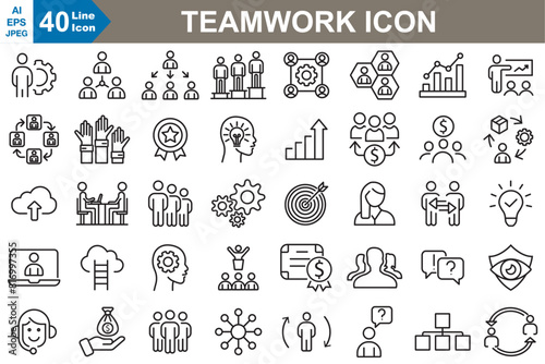 Teamwork Icons set vector illustrator.Business teamwork, human resources, presentation, goal, reward, and others. simple icon set. © Kashif