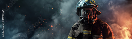 Firefighter and smoke background photo