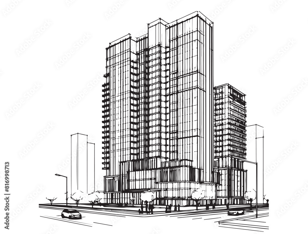 Fototapeta premium High rise building sketch. Architecture