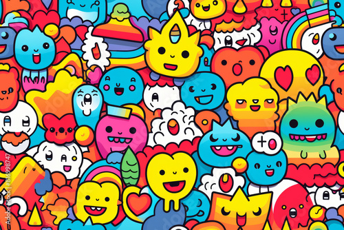 Seamless pattern with colorful and funny doodles  high-quality and ready for print