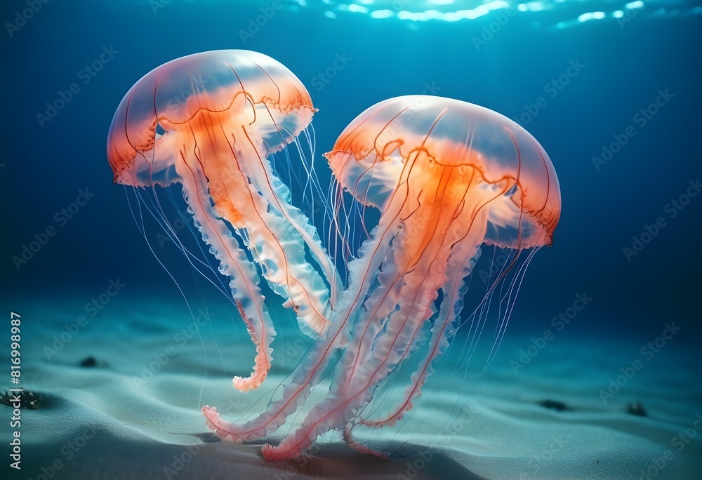 Obraz premium jellyfish swimming into the ocean beautiful isolated jellyfish in the ocean with beautiful original colour