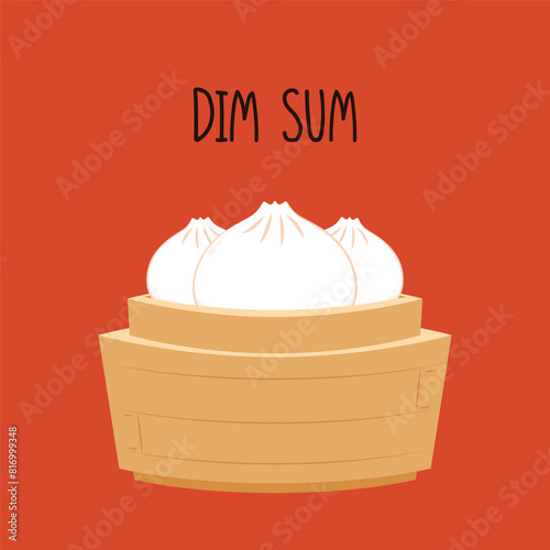 Chinese Steam Bun illustration vector. Asian food vector illustration. Baozi or bao is Chinese food.
