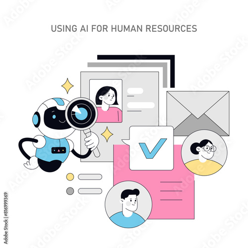 Using AI for Human Resources. Flat Vector Illustration