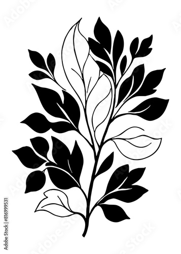 Botanical black and white pattern. Abstract plant shapes. Minimalist illustration for printing on wall decorations  for use in graphics  for tattoos. Generated by Ai