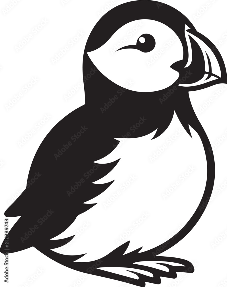 Fototapeta premium Puffin silhouette vector illustration on white background.