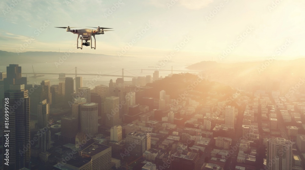 Drone Delivery Innovation: Visualize drones flying over urban landscapes, delivering packages to residential areas and high-rise buildings, showcasing the efficiency and speed of aerial delivery Drone Delivery Innovation: Visualize drones flying over urban landscapes, delivering packages to residential areas and high-rise buildings, showcasing the efficiency and speed of aerial delivery