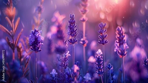 flowers of purple lavender blooming in a panoramic picture