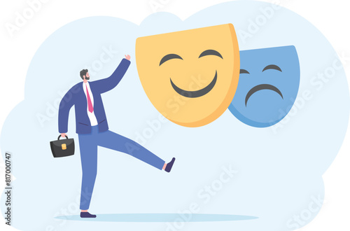 dual personality. two-faced. have ulterior motives. psychopathic and insane. a man laughed horribly and sinisterly. mental health and psychological problems. illustration concept design

