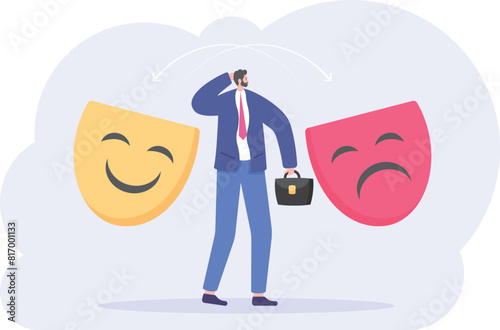 illustration of a man whose mood and emotions change easily. suffers from bipolar disorder. manic phase and depressive phase. mental health problems. mental disorders. illustration concept design

