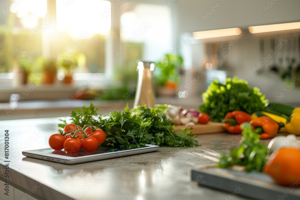 Fresh and healthy vegetables and fruits on the kitchen counter. Fresh and healthy vegetables and fruits on the kitchen counter.