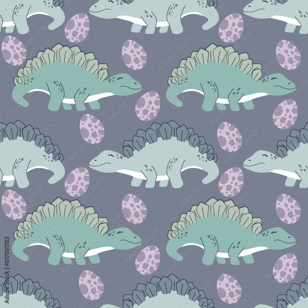 Cute seamless pattern with dinosaurs. Baby Stegosaurus vector illustration in scandinavian style. Cute seamless pattern with dinosaurs. Baby Stegosaurus vector illustration in scandinavian style.