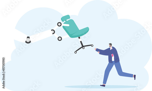 A worker panics because a job is taken by a robot. Robots are replacing human tasks. Robots are taking over human jobs. Industrial and technological revolution. illustration concept design. vector
