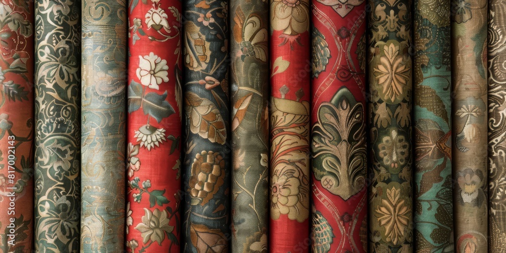 Upholstery fabrics, or decorative tiles, providing inspiration for interior design and home Upholstery fabrics, or decorative tiles, providing inspiration for interior design and home