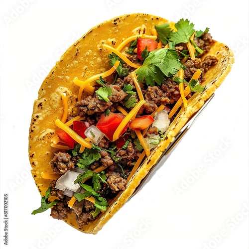 One Taco on white background. Created with Generative AI