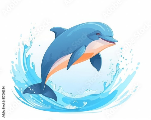 Clean dolphin jump flat design front view oceanic joy theme cartoon drawing Triadic Color Scheme