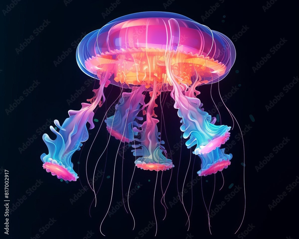 Elegant jellyfish float flat design front view marine elegance theme 3D render Tetradic color scheme