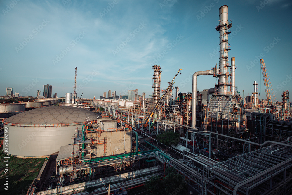 Scene afternoon of pipeline oil refinery plant tower and column tank oil Scene afternoon of pipeline oil refinery plant tower and column tank oil