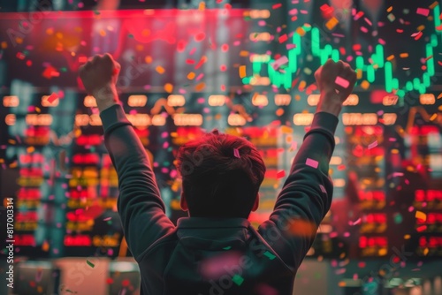 A person celebrating a successful stock trade photo