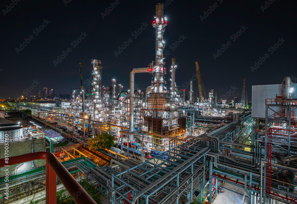 Fototapeta premium Oil​ refinery​ and​ plant and tower of Petrochemistry industry in oil​ and​ gas​ ​industry