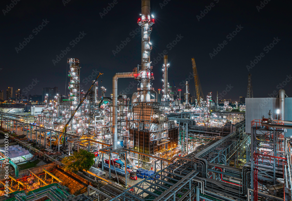 Fototapeta premium Oil​ refinery​ and​ plant and tower of Petrochemistry industry in oil​ and​ gas​ ​industry