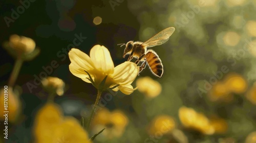 Honey bee collecting bee pollen from flower © Jrprr