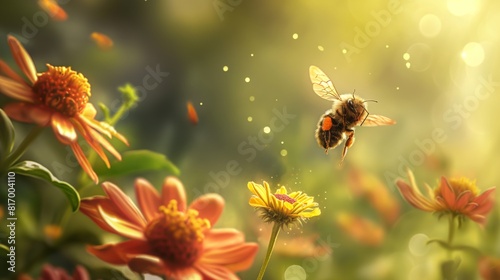 Honey bee collecting bee pollen from flower