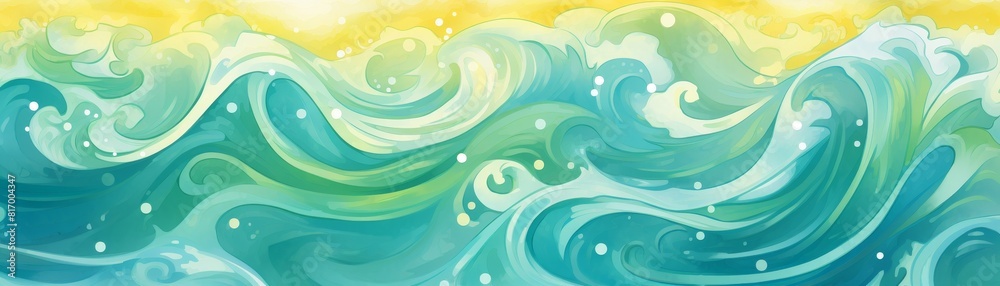 Abstract painting of ocean waves in shades of blue and green. Abstract painting of ocean waves in shades of blue and green.