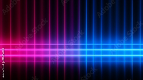 Abstract image with bright neon pink and blue glowing lines on a black background.