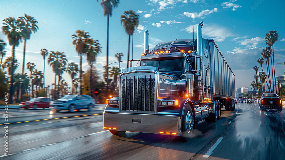 Obraz premium Truck driving on expressway, concept of logistics and delivery.
